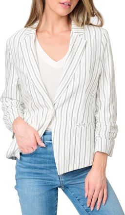 Gibsonlook Pinstripe Ruched Sleeve Blazer in Parchment Pinstripe at Nordstrom, Size X-Small