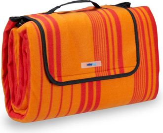 Relaxdays Relaxdays - Fleece Picnic Blanket, Waterproof Beach Rug, Insulated, With Handle, xxl 200x200cm, Striped, Red-Orange