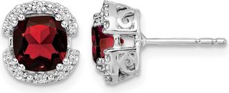 Diamond2Deal 14k White Gold Cushion Garnet and Diamond Halo Stud Earrings