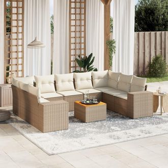 vidaXL Juego De Sof&aacute;s Jard&iacute;n Con Cojines Beige 10 Pzas Rat&aacute;n Sint&eacute;tico Vidaxl