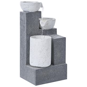Beliani Fuente Exterior Cascada Con Tres Cuencos Iluminaci&oacute;n Led Con Enchufe De Resina Gris Nagami