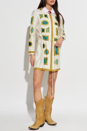 Versace Silk Dress With The Gallery Print, Womens, Cream