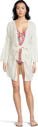 BECCA by Rebecca Virtue Radiance Plunge Tie Front Tunic Cover-up Womens Swimwear White : MD, Rayon