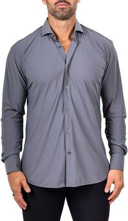 Maceoo Eins Shaped Fit Marthy3014 Grey Knit Button-Up Shirt at Nordstrom, Size 2