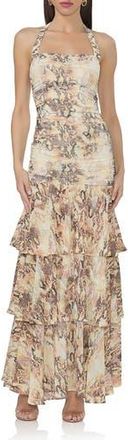 AFRM Storm Snakeskin Print Tiered Halter Maxi Dress in Shine Snake at Nordstrom Rack, Size Xx-Large
