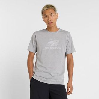 New Balance Mens Heathertech Logo T-Shirt in Grey Poly Knit, size X-Large