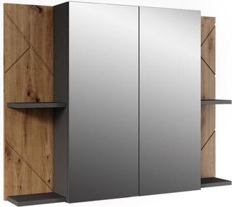 Vicco Armario con espejo de baño Irma, Antracita/Artisan, 100 x 75 cm con 2 puertas, Vicco