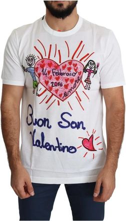 Dolce & Gabbana Romantische Heart Print Crew Neck Tee - Heren - T-shirts - Wit - S - Katoen - Tops