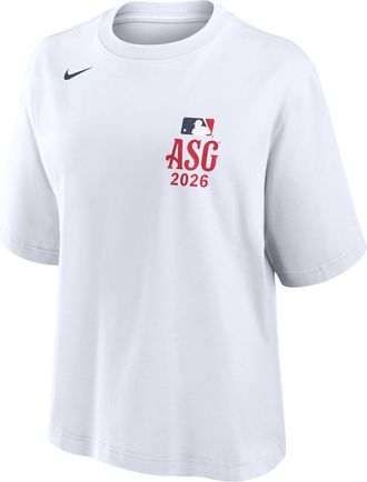 Nike 2026 All-Star Game Arch Logo Boxy Nike Womens MLB T-Shirt in White | 01CM10AASG-L08