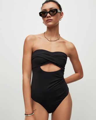 AllSaints Womens Polyamide Tatum Cut-Out Strapless Swimsuit, Size: XS