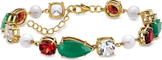 Ross-Simons Multi-Gemstone Christmas Bracelet With 6mm Cultured Pearls in 18kt Gold Over Sterling