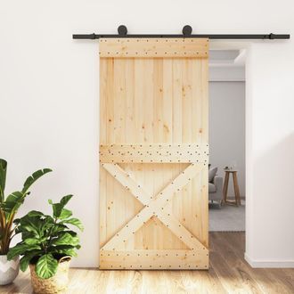 Berkfield Home Sliding Door with Hardware Set 100x210 cm Solid Wood Pine in Brown