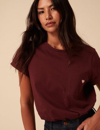 Nobody's Child Burgundy Heart Embroidered T-Shirt