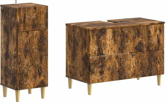 vidaXL Juego De Gabinete De Ba&ntilde;o De 2 Piezas Delft Roble Ahumado Vidaxl