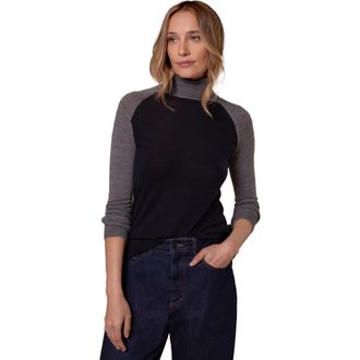 Celtic & Co. Merino Colour Block Roll Neck Sweater in Navy /Grey at Nordstrom, Size X-Small