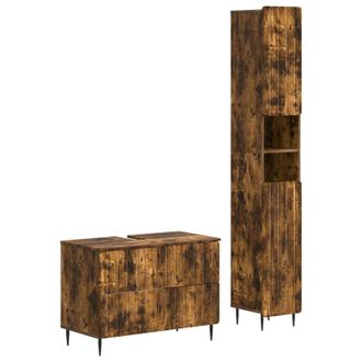 vidaXL Juego De Gabinete De Ba&ntilde;o De 2 Piezas Zwolle Roble Ahumado Vidaxl