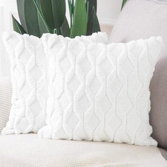 OEM Funda De Coj&iacute;n Blanca De 2 Piezas De 40 X 40 Cm Con Ribete De Terciopelo De Felpa Corta De Estilo Lujoso