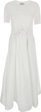 Herno Jurk in Glam Knit Effect en Techno Taffeta - Dames - Maxi kleedjes - Wit - L - Katoen - Kleedjes