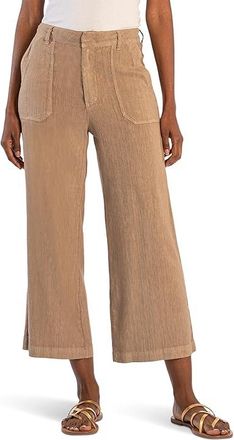 Kut from the Kloth Topaz-Wide Leg Pant W/Porkchop Pockets Womens Jeans Khaki : 14 25.5, Linen/Rayon/Spandex