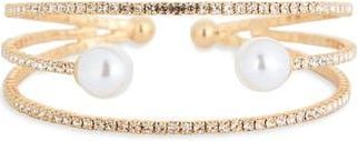 Nordstrom Rack Faux Pearl & Crystal Caged Cuff Bracelet in Clear- White- Gold at Nordstrom Rack