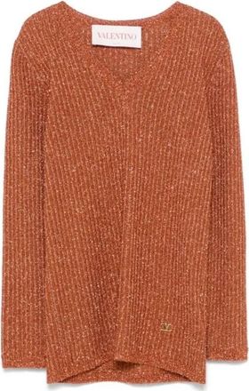 Valentino Lurex V-Neck Sweater - Dames - V-hals truien - Oranje - S - Truien & Vesten
