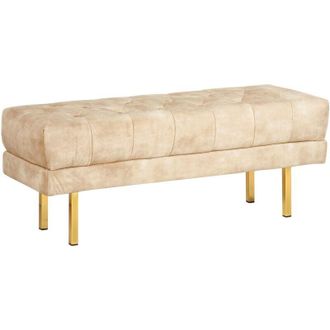 Beliani Panca imbottita Glam Sgabello Pouf Accento Gambe in metallo dorato Motivo solido Beige Roseville