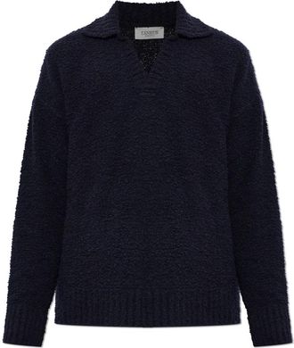 Laneus Wool Polo met Kraag - Heren - V-hals truien - Blauw - M - Wol - Truien & Vesten