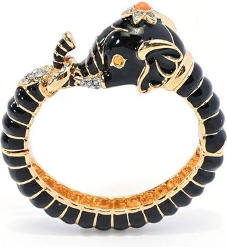 Kenneth Jay Lane 22K Gold Plated Enamel & Simulated Topaz Elephant Bangle Bracelet