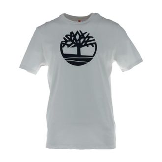 Timberland Tops, Heren, Wit, S, Katoen, Bedrukte T-shirt met Ronde Hals en Korte Mouwen