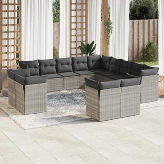 vidaXL Set Sof&aacute;s De Jard&iacute;n Con Cojines 13 Piezas Rat&aacute;n Sint&eacute;tico Gris Vidaxl