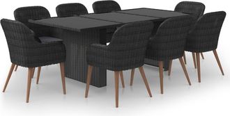 vidaXL Juego De Comedor Para Jard&iacute;n 9 Piezas Rat&aacute;n Sint&eacute;tico Negro Vidaxl