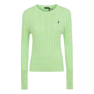 Ralph Lauren Round-neck Knitwear, female, Green, Size: L Maglia in cotone a trecce