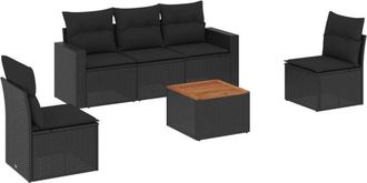 vidaXL Vidaxl - Set De Sof&aacute;s De Jard&iacute;n 6 Piezas Y Cojines Rat&aacute;n Sint&eacute;tico Negro