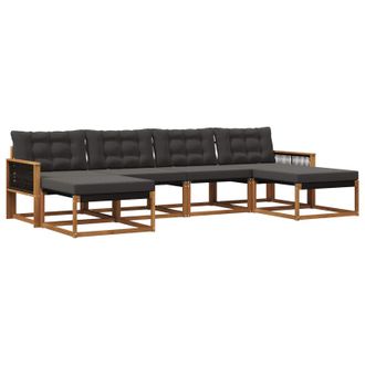 vidaXL Conjunto De Sof&aacute;s De Exterior Con Coj&iacute;n 6 Pcs Natural Y Negro Vidaxl