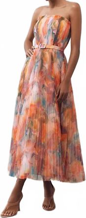 Hutch Bromley Strapless Pleated Gown In Watercolor Swirl