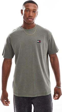 Tommy Jeans relaxed badge T-shirt in washed dark olive green