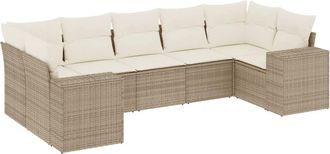 vidaXL Vidaxl - Set Sof&aacute;s De Jard&iacute;n 7 Piezas Y Cojines Rat&aacute;n Sint&eacute;tico Beige