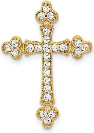 Diamond2Deal 14k Yellow Gold 1/4 carat Diamond Budded Cross Chain Slide