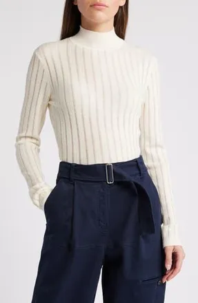 BOSS Fatirami Rib Wool Mockneck Sweater in Open Wht at Nordstrom Rack, Size X-Small