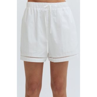 Crescent Poplin Lattice Trim Shorts in White at Nordstrom, Size X-Small