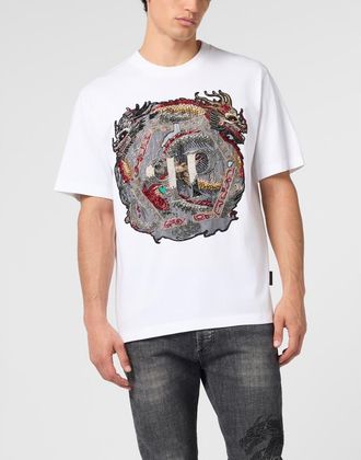 Philipp Plein Round Neck T-Shirt Dragon Men in White at Nordstrom, Size Small