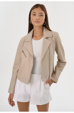 LaMarque VALERIA | Leather Biker Jacket in Stone at Nordstrom, Size X-Small