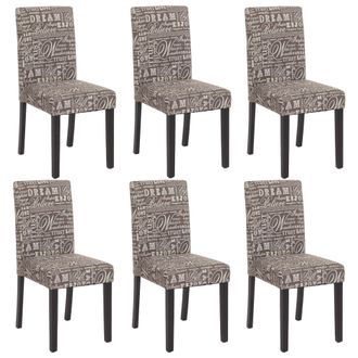 Hhg Hhg - Juego De 6 Sillas De Comedor Silla De Cocina Littau, Textil Con Letras, Gris, Patas Oscuras