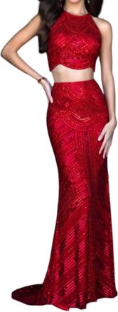 Sherri Hill 2 Piece Fitted Sequin Prom Dress In Red