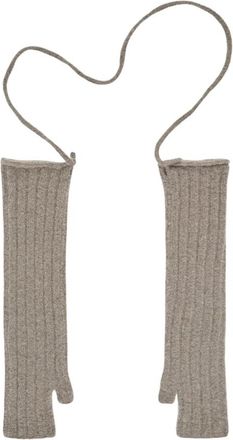 Rus Ribbel gebreide handschoenen zonder vingers met afneembaar koord - Dames - Handschoenen - Beige - ONE Size - Accessoires