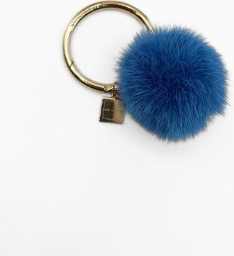 Linda Richards Womens Mink Pom Large Key Ring In Blue
