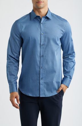 Bugatchi Julian Shaped Fit Cotton Button-Up Shirt in Navy at Nordstrom, Size Xxx-Large