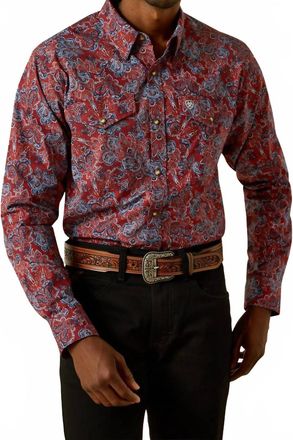 Ariat Tyrone Paisley Print Long Sleeve Snap Western Shirt In Dark Red