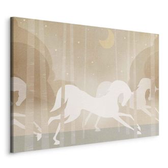 OEM Pintura - Caballos Lunares - Caballos Galopando Entre Los &Aacute;rboles En Una Noche Estrellada / Caballos Corriendo De Noche