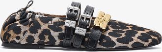 Ganni Brown Sue Triple Ballerina in Leopard - Size 37 Recycled Cotton